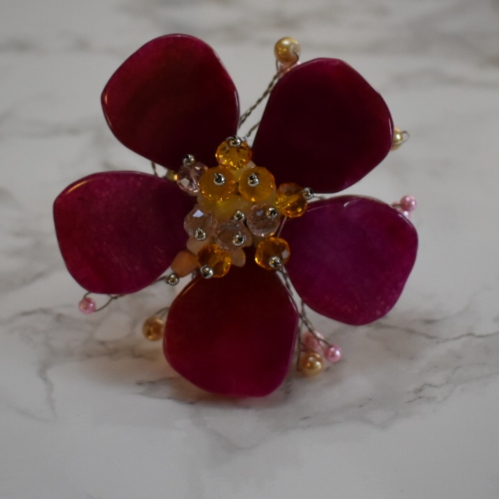 W Stones & Beads Dark Pink Flower Bracelet